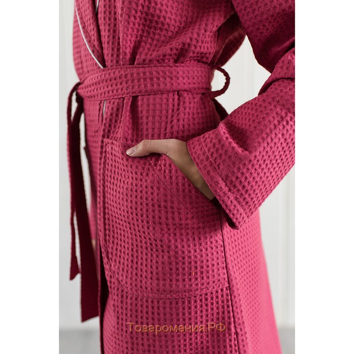 Халат женский, шалька+кант, размер 54, бордовый, вафля