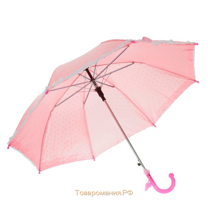 Зонт-трость "Горошек с рюшами", полуавтоматический, со свистком, R=38см, цвет розовый