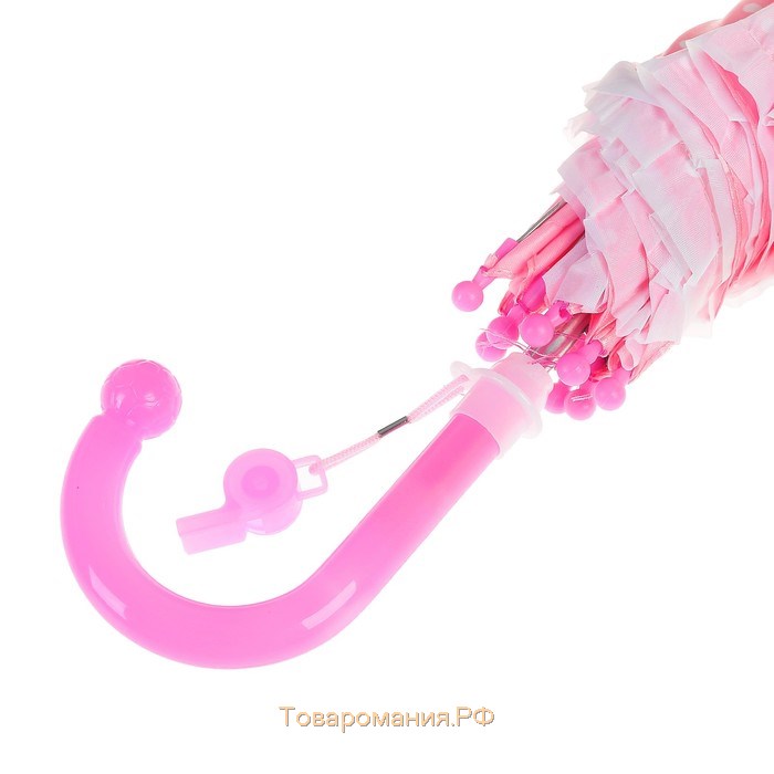 Зонт-трость "Горошек с рюшами", полуавтоматический, со свистком, R=38см, цвет розовый