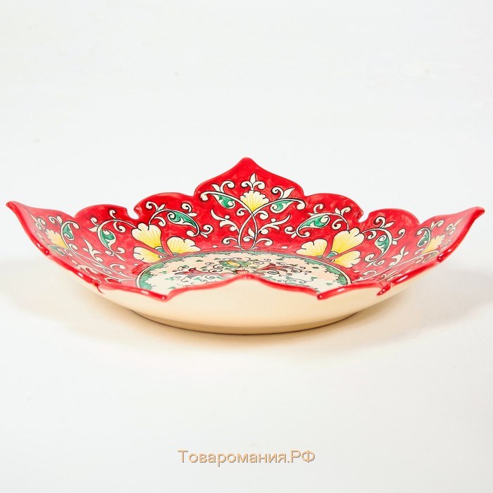 Фруктовница Риштанская Керамика "Цветы", 33 см, квадратная, красная