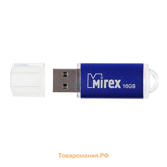 Флешка Mirex UNIT AQUA, 16 Гб, USB2.0, чт до 25 Мб/с, зап до 15 Мб/с, синяя