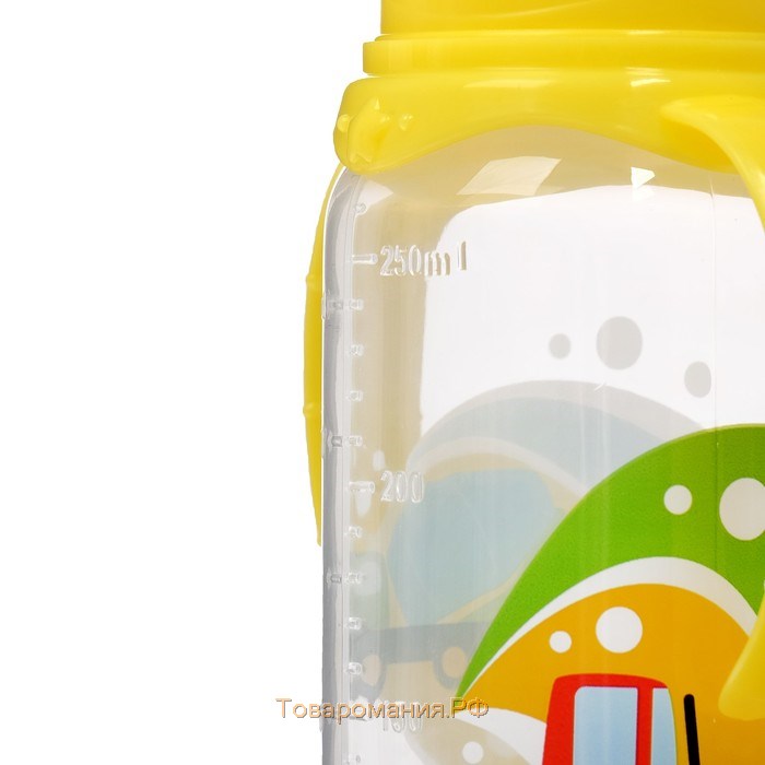 Бутылочка для кормления «Транспорт», классическое горло, с ручками, 250 мл., от 0 мес., цвет жёлтый