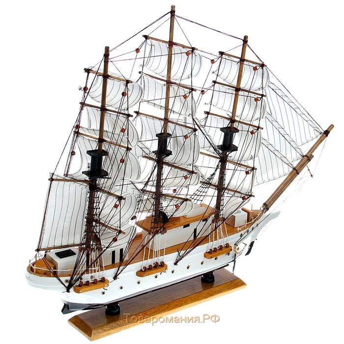 Корабль сувенирный большой «Дания», борта белые, паруса белые с полосами, 65х65х10 см