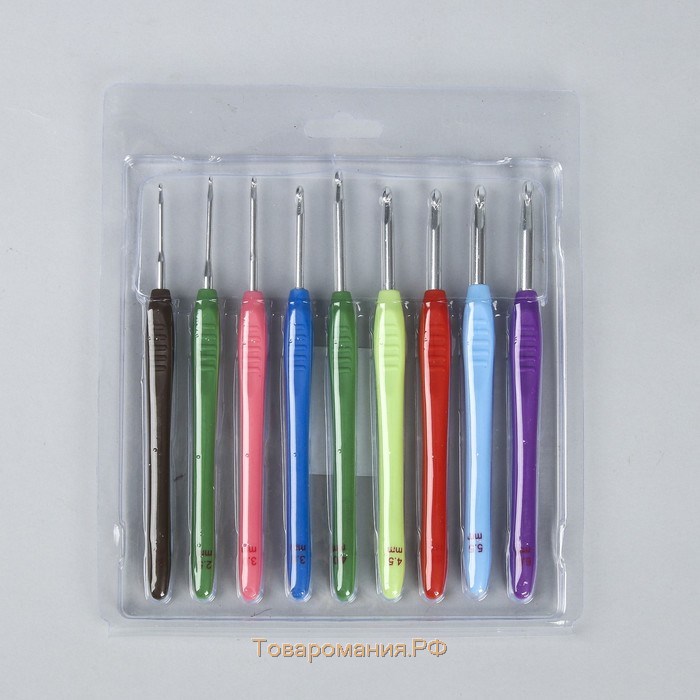 Набор крючков для вязания, d = 2-6 мм, 16 см, 9 шт, цвет разноцветный