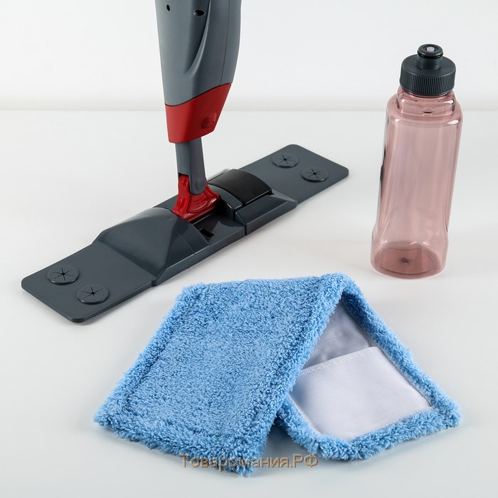 Швабра для мытья пола с распылителем, насадка из микрофибры 40×10 см, металлическая ручка 124 см, цвет МИКС