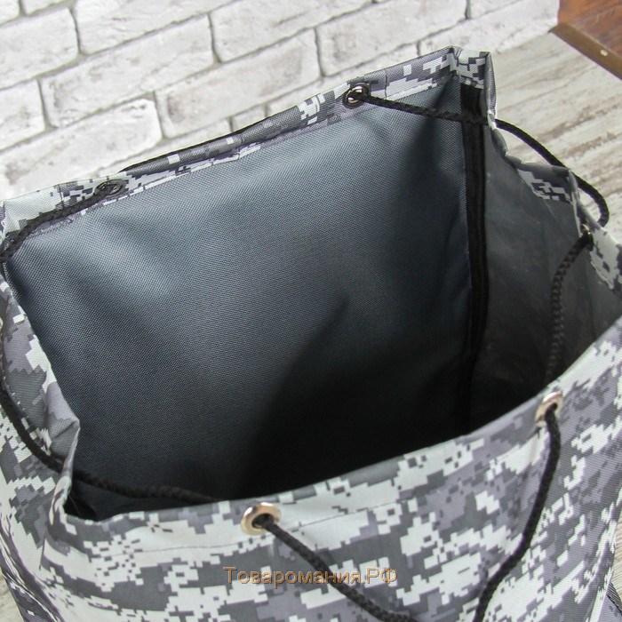 Рюкзак туристический, 55 л, отдел на шнурке, 4 наружных кармана, цвет серый/камуфляж