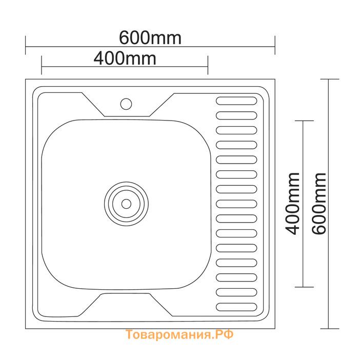 Мойка кухонная Accoona AD6060-4L, накладная, левая, толщина 0.4 мм, 600х600х140 мм, матовая