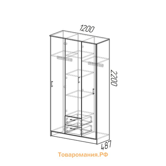 Шкаф трехстворчатый «Трио», 1200×482×2200 мм, венге/лоредо