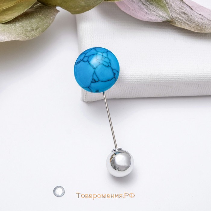 Основа "Брошь-игла" с шариком d=1,2 см (набор 5 шт.), L=5 см, площадка 1,5 см, цвет серебро