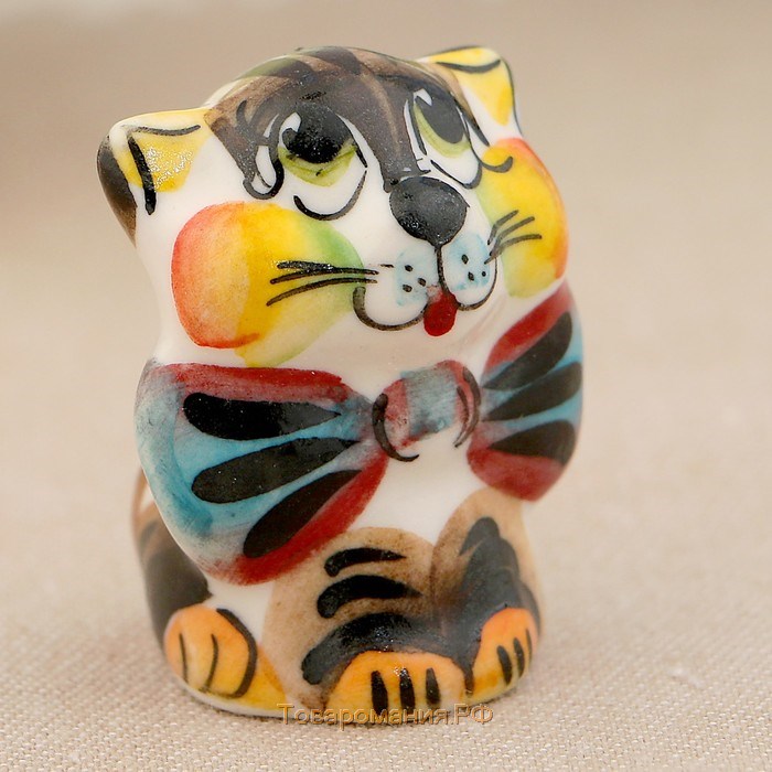 Сувенир «Кот с бантом», 3 см, цвет, гжель