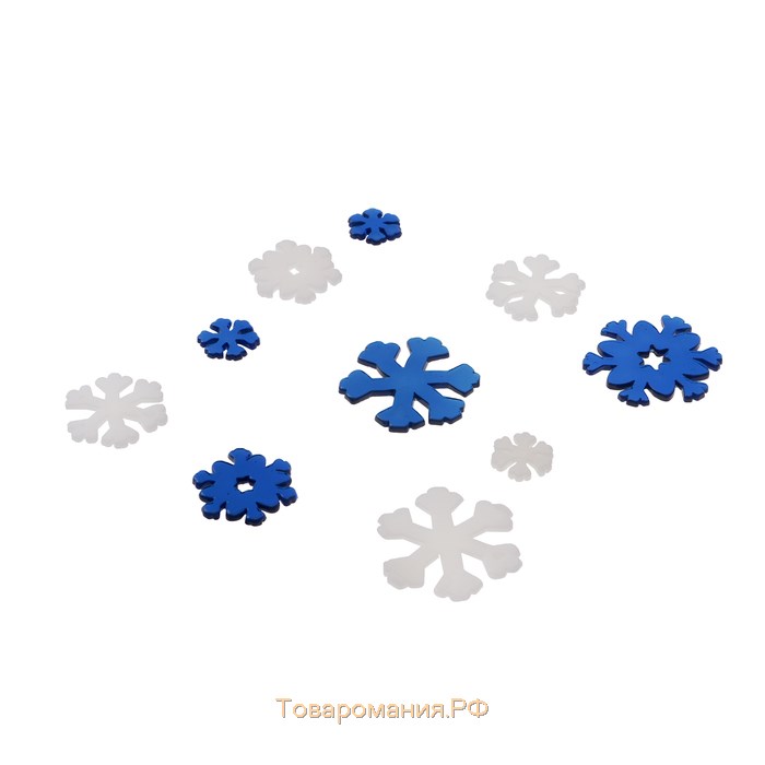 Наклейка на стекло "Снежинки морозные" (набор 10 шт) 18,5х18,5 см, белый синий