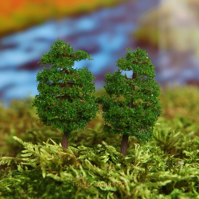 Миниатюра кукольная, набор 2 шт «Дерево» размер 1 шт: 2,5×2,5×7 см, цвет светло-зелёный