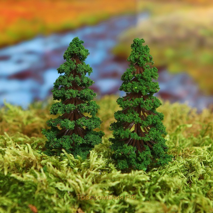 Миниатюра кукольная, набор 2 шт "Дерево" размер 1 шт 2,5*2,5*7,5 см, цвет светло-зеленый