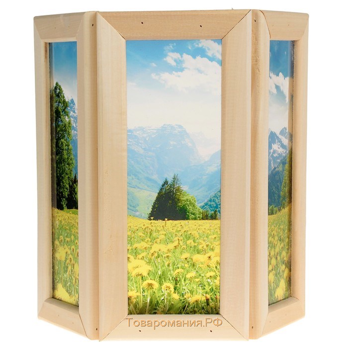 Абажур деревянный "Одуванчики" со вставками из стекла с УФ печатью, 33х29х12см
