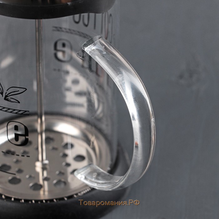 Чайник заварочный френч - пресс «Келли», 800 мл, стекло, цвет чёрный, рисунок МИКС