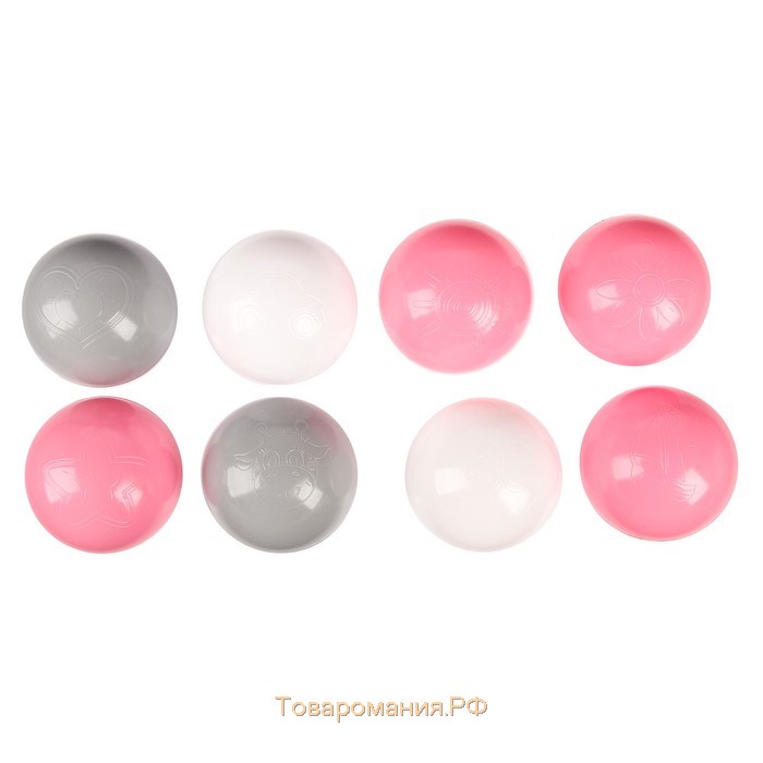 Шарики для сухого бассейна с рисунком, диаметр шара 7,5 см, набор 60 штук, цвет розовый, белый, серый