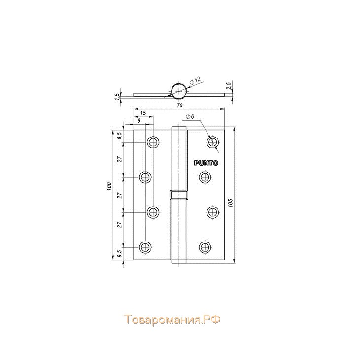 Петля съемная Punto 113/HD-4 AB, левая, цвет бронза