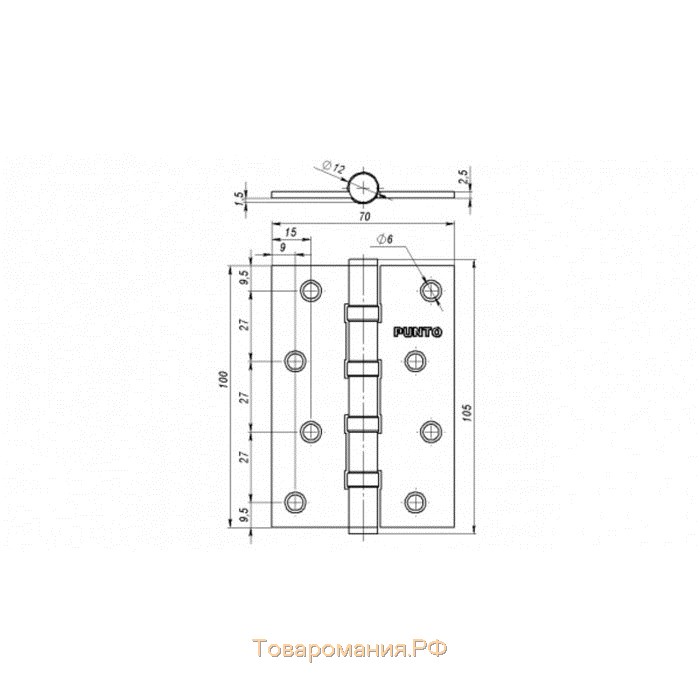 Петля универсальная Punto 4B AB, 100х70х2.5 мм, цвет бронза, 1 шт.