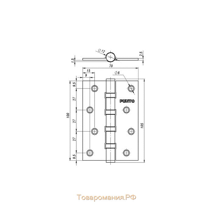 Петля универсальная Punto 4B AC, 100х70х2.5 мм, цвет медь, 1 шт.