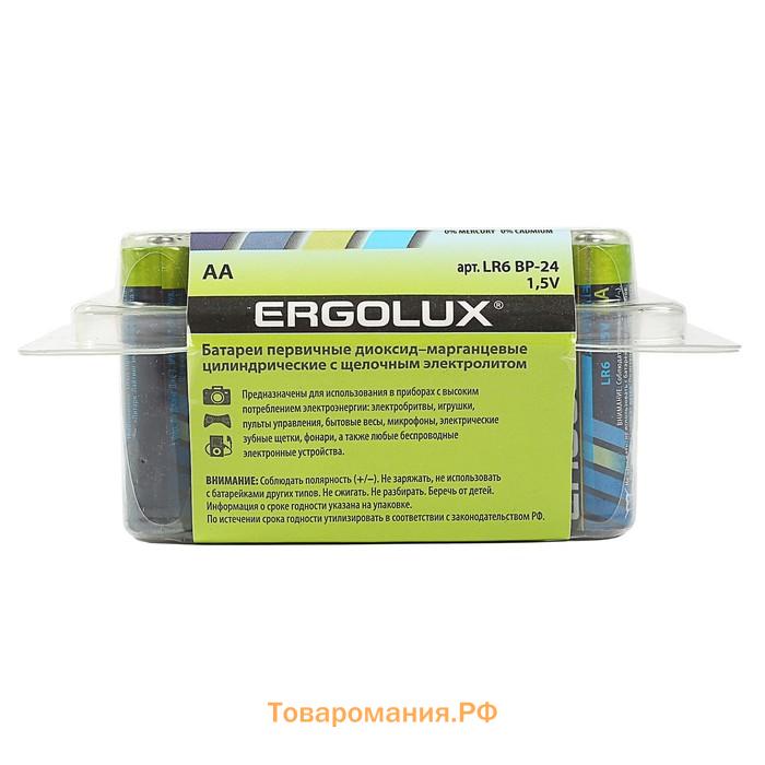 Батарейка алкалиновая Ergolux, AA, LR6-24BOX (LR6 BP-24), 1.5В, набор 24 шт.