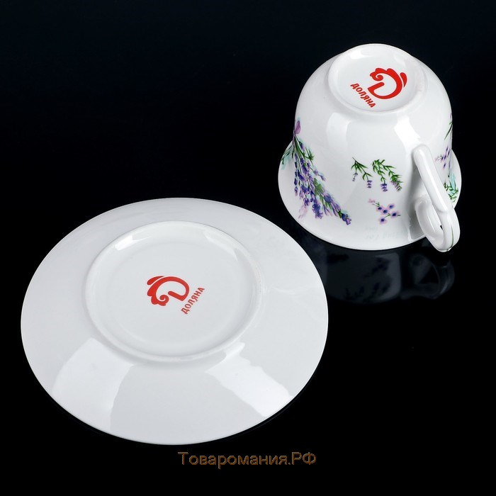 Сервиз фарфоровый чайный «Лаванда», 4 предмета: 2 чашки 220 мл, 2 блюдца d=14,2 см, цвет белый