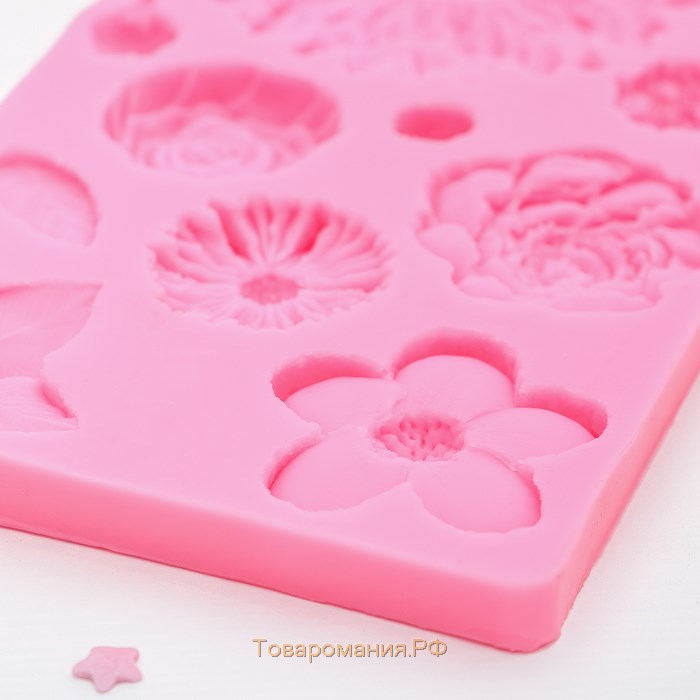Силиконовый молд профессиональный «Цветы», 25×10 см, цвет розовый