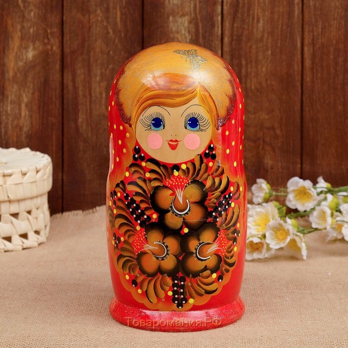 Матрёшка «Золотые цветы», красное платье, 10 кукольная. 26 см