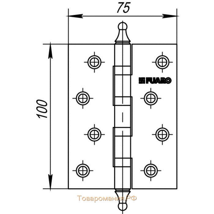 Петля универсальная Fuaro 4BB/A/BL 100x75x2.5 PB, цвет латунь