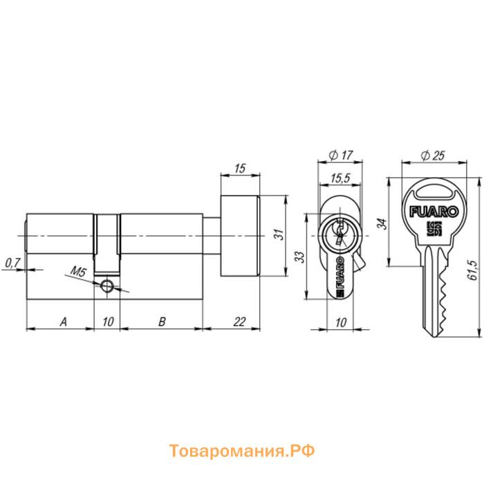 Цилиндровый механизм Fuaro R302/60 (25х10х25) CP, с вертушкой, 5 ключей, цвет хром