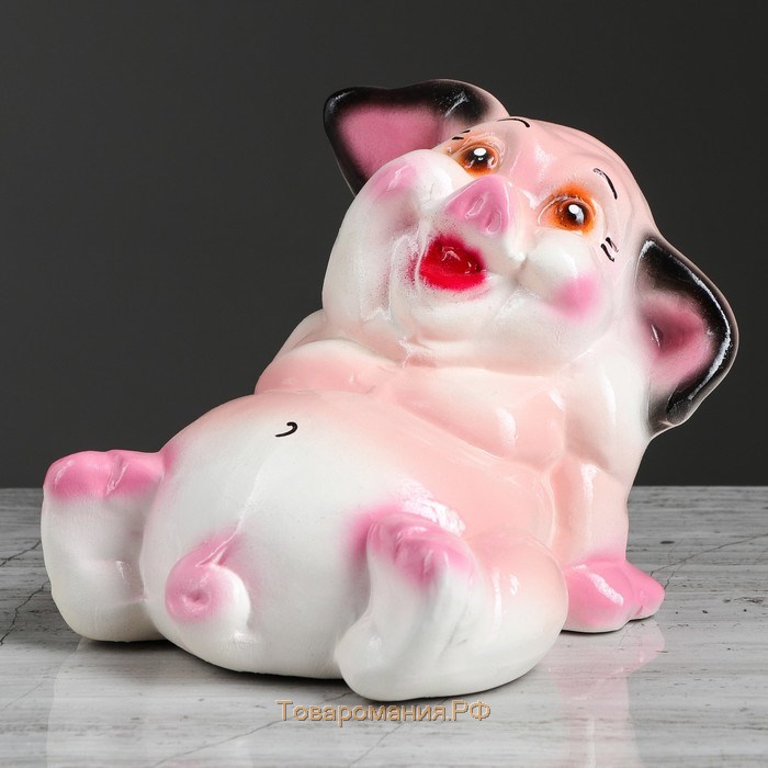 Копилка "Свинка толстопуз", глянец, розовый цвет, 8 см