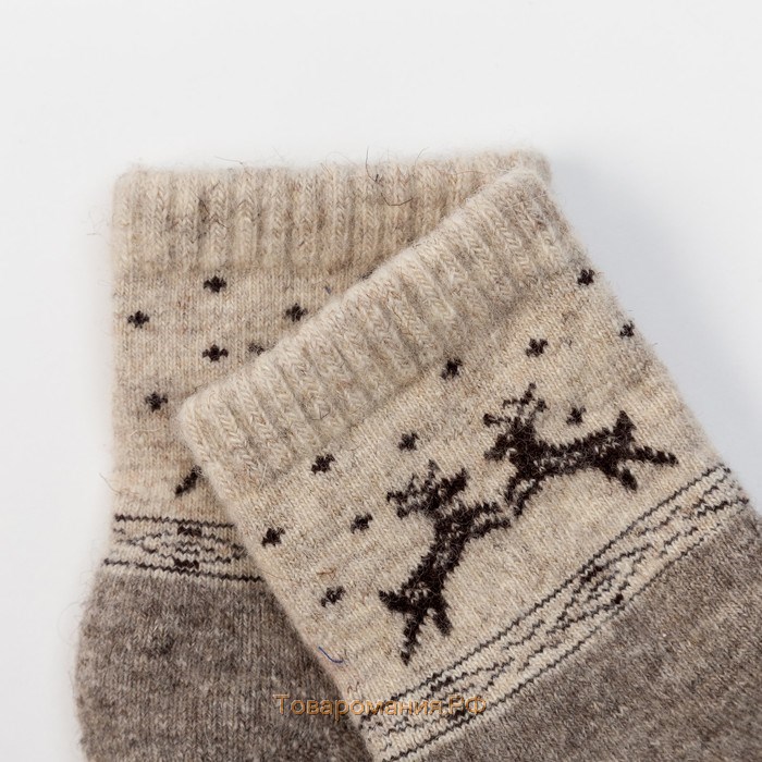 Носки детские из монгольской шерсти "Олени", цвет серый, размер 10-12 см (1)
