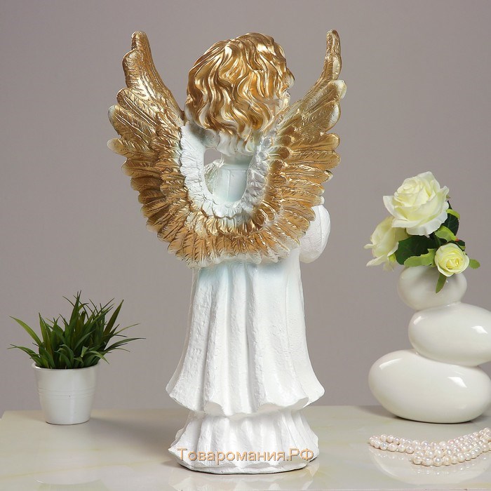 Фигура "Ангел молящийся большой" белое золото 53х30х20см