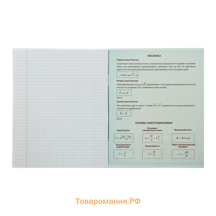 Тетрадь предметная 48 листов в клетку Calligrata, «Неон.Физика», со справочным материалом, обложка мелованный картон, УФ-лак, блок офсет