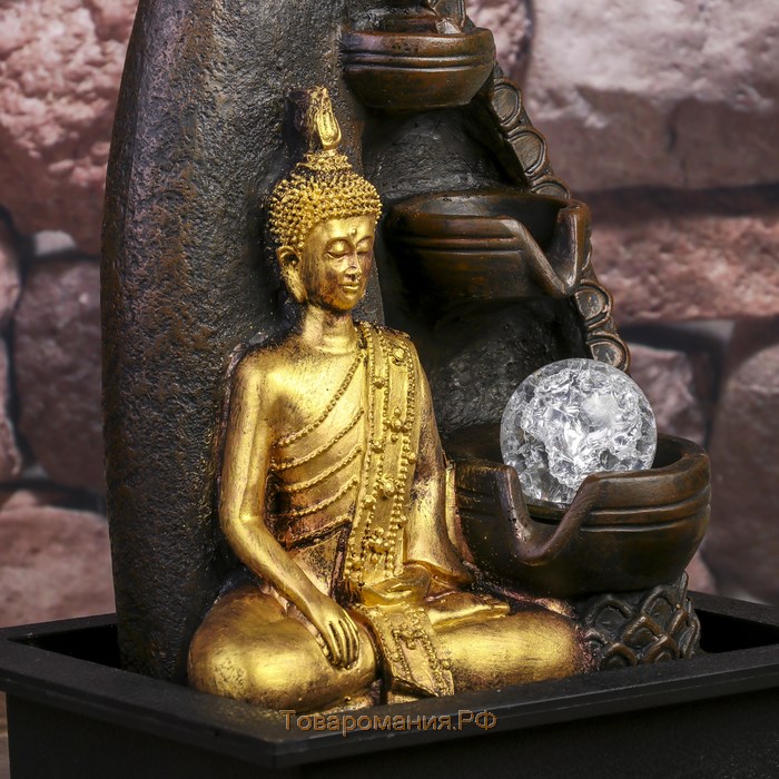 Фонтан настольный от сети, подсветка "Будда у скалы с водопадом" 35х20х25 см