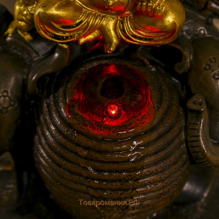 Фонтан настольный от сети, подсветка "Золотой Ганеша на шаре" 28х20,5х20,5 см