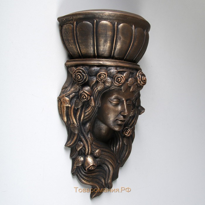 Кашпо настенное декоративное "Девушка", бронзовое, гипс, 22х14х41 см