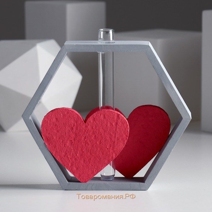 Рамка-ваза для цветов "2 сердца", цвет серый, 22 х 4 х 22 см
