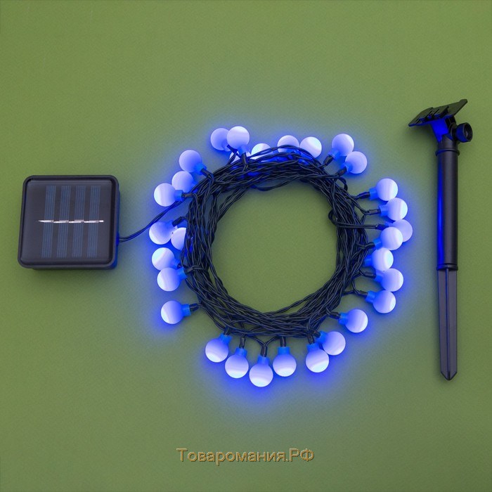 Гирлянда «Нить» 4.5 м с насадками «Шарики», IP44, тёмная нить, 30 LED, свечение синее, 2 режима, солнечная батарея