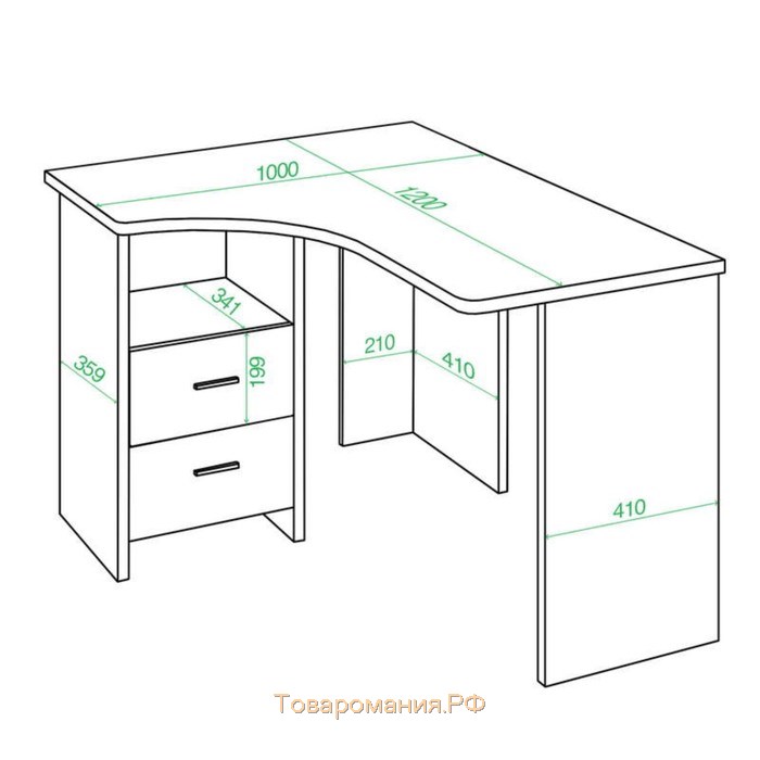 Угловой стол, 1000 × 1200 × 770 мм, левый угол, цвет карамель/венге
