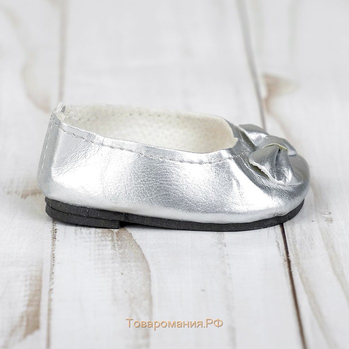 Туфли для куклы «Бантик», длина стопы: 7 см, цвет серебро