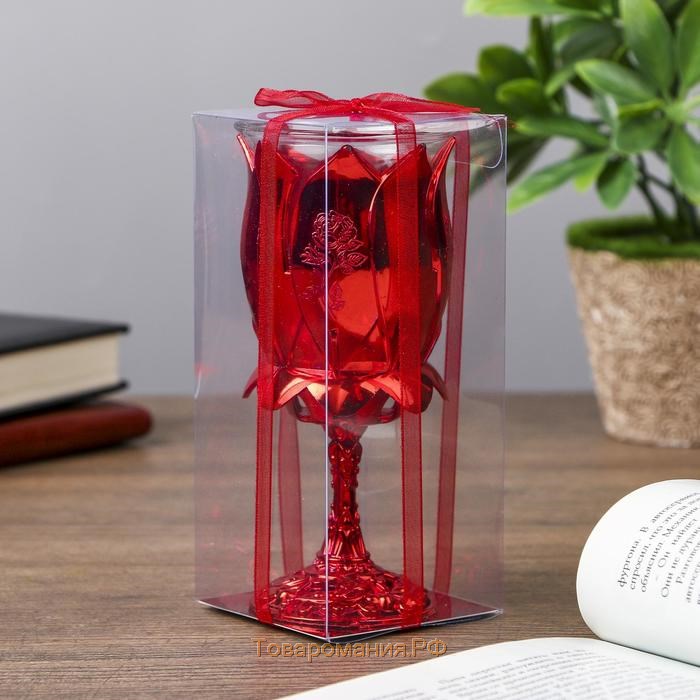 Подсвечник пластик, стекло на 1 свечу "Роза" бокал на ножке красный 13х6х6 см