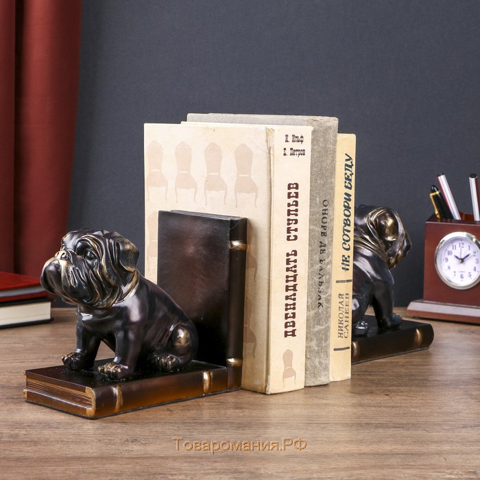 Держатели для книг "Чёрные бульдоги" с золотом набор 2 штуки 14х15,5х9 см
