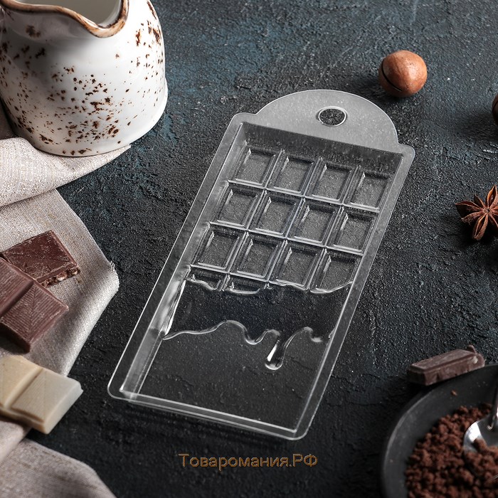 Форма для шоколада и конфет пластиковая «Шоколад горячий», 7×15×1 см, цвет прозрачный