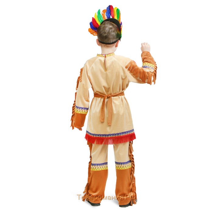 Карнавальный костюм "Индеец" для мальчика, куртка, брюки, фартук, головной убор, р. 30, рост 110-116 см