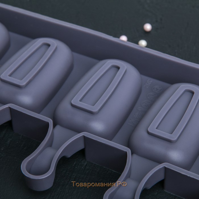 Форма для мороженого «Эскимо», силикон, 42×12 см, 8 ячеек (6,8×3,8 см), цвет МИКС