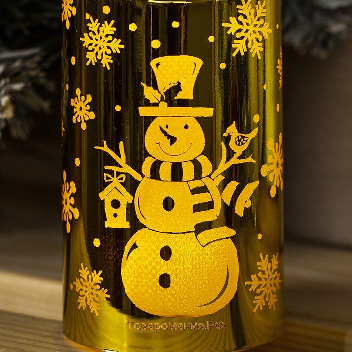 Светодиодная фигура «Золотистая свеча со снеговиком» 5 × 9 × 5 см, пластик, батарейки AG13х3, свечение тёплое белое