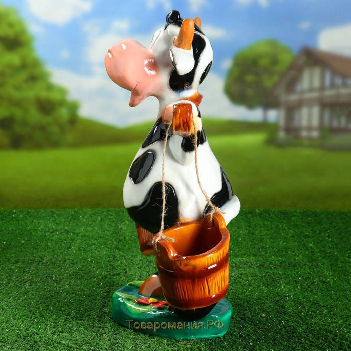 Садовая фигура "Корова с ведрами", разноцветная, гипс, 47 см