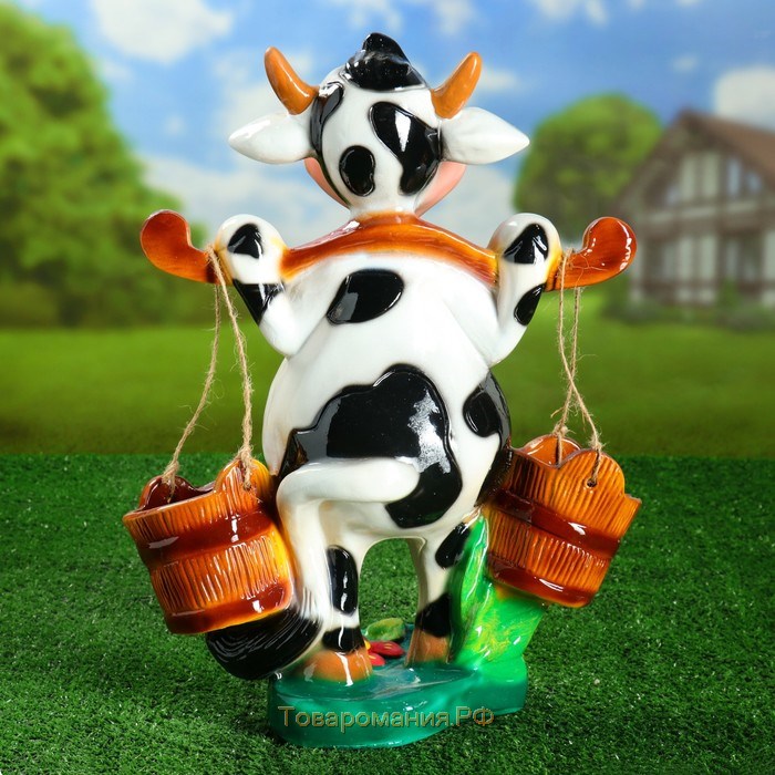 Садовая фигура "Корова с ведрами", разноцветная, гипс, 47 см