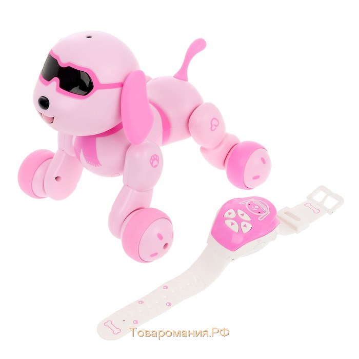 Робот собака Charlie IQ BOT, на пульте управления, интерактивный: звук, свет, танцующий, музыкальный, на батарейках, на русском языке, розовый