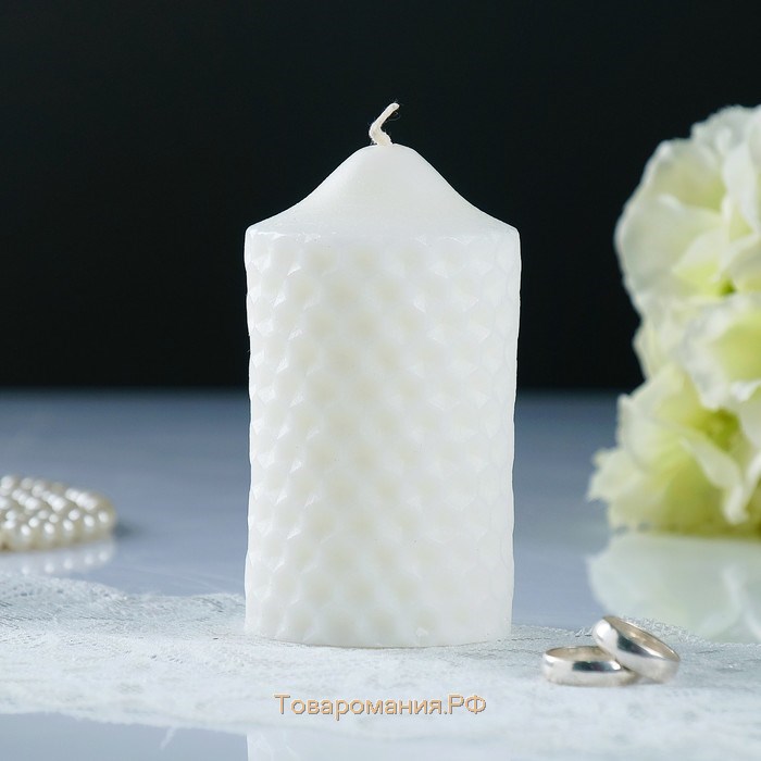 Свеча-цилиндр свадебная "Камея", белая, 6×11 см